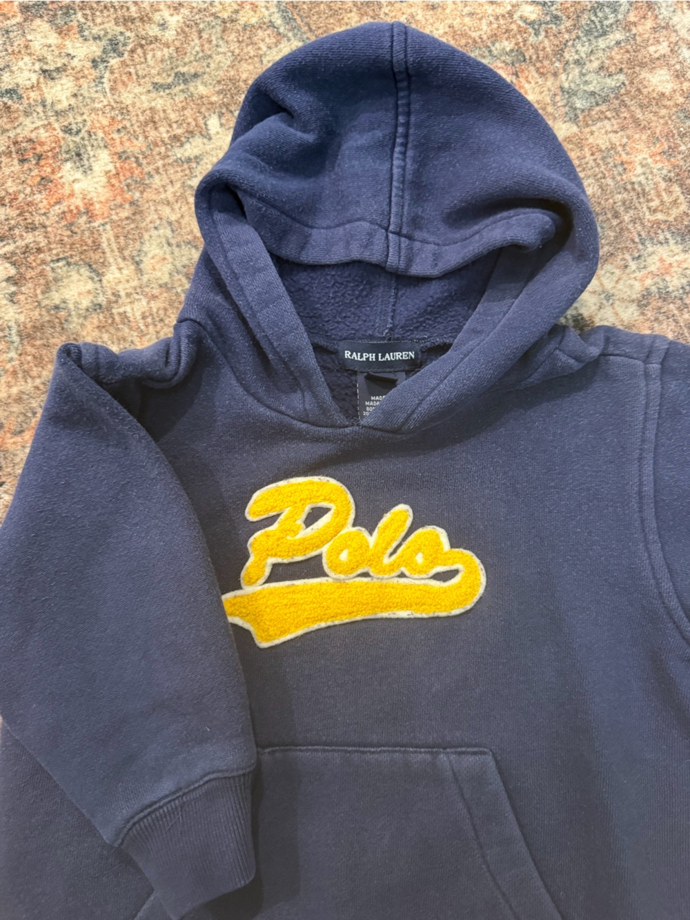Ralph Lauren Navy Sweatshirt with Yellow Script Logo
